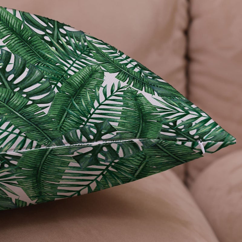EZVING Pack of 4 Green Tropical Leaves Throw Pillow Cover Summer Palm Tree Leaf Outdoor Decorative Linen Square Cushion Cover with Hidden Zipper for Sofa Bed Couch Car Living Room Decor 18x18 Inch - Image 5
